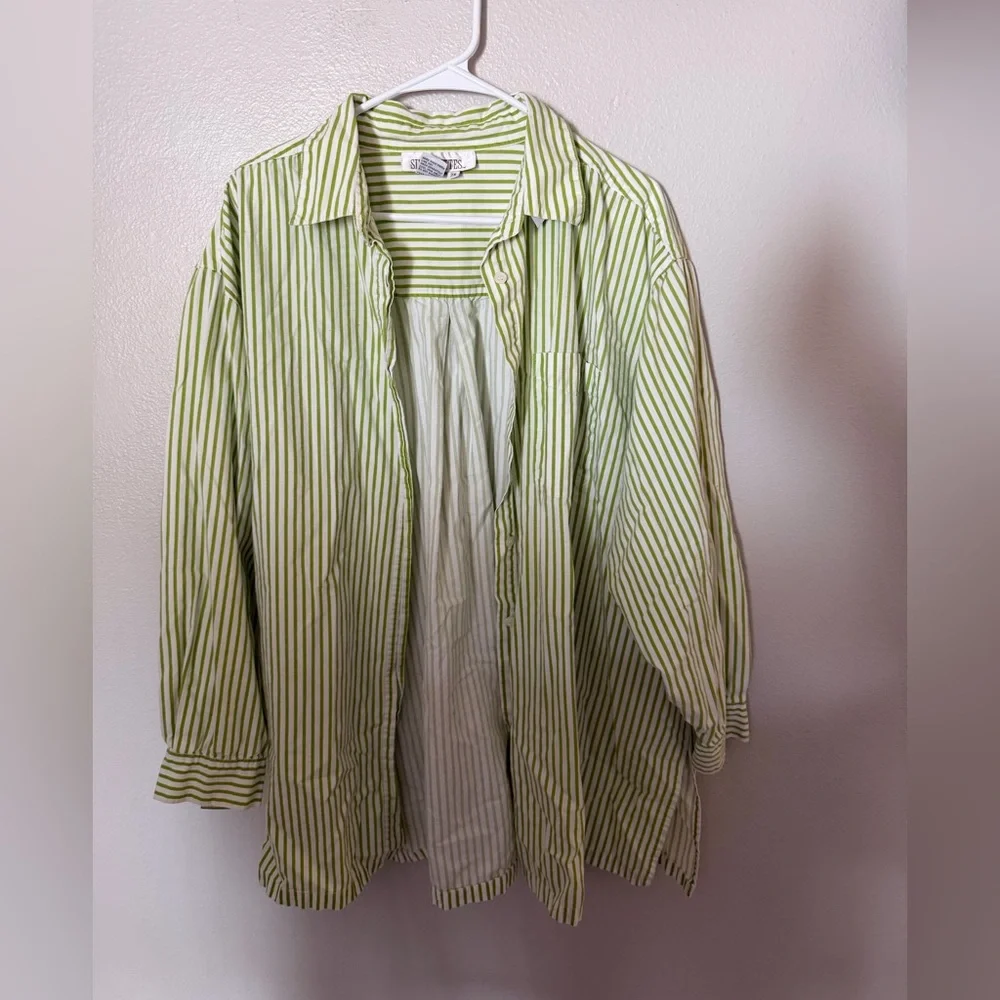 Silhouette Women’s 2X green striped oversized button down top eclectic grandpa - Picture 2 of 2